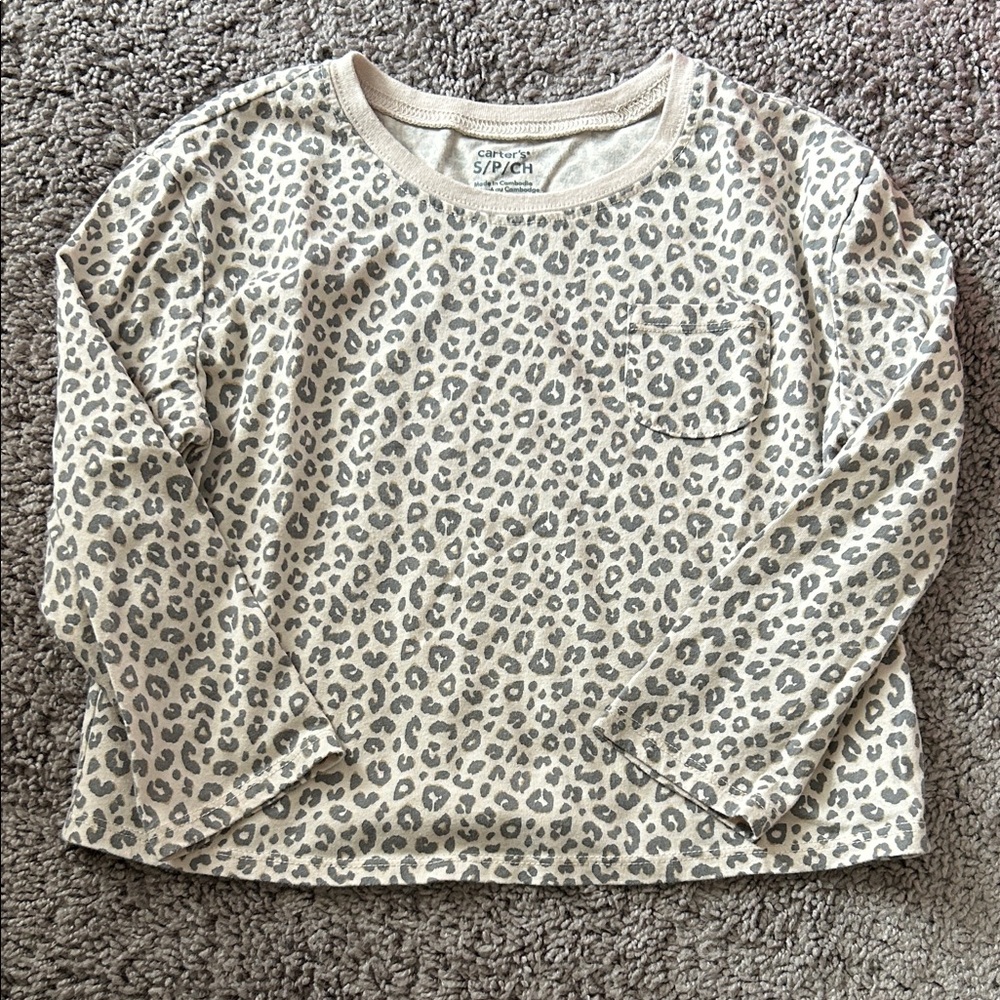 Carter's Cream and Gray Leopard Long Sleeve Tee